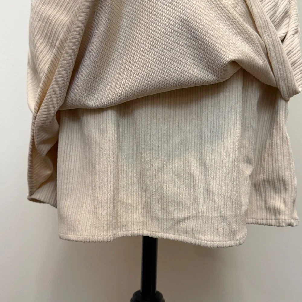 NEW Cupshe Corduroy Mini Skirt Cream Beige Ribbed Faux Wrap Women L Beach Casual